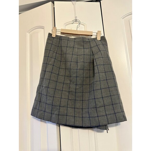 Ines De La Fressange X Uniqlo Plaid Wrap Skirt Size 2 Gray & Blue Wool Blend NEW - Picture 9 of 10